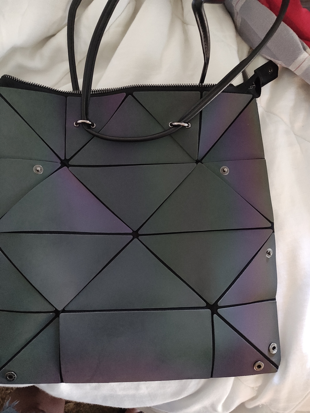 Geometric Iridescent Tote Bag - Black/Purple